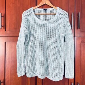 Talbots Sweater Chunky Open Weave 100% Cotton Blue White Size Medium